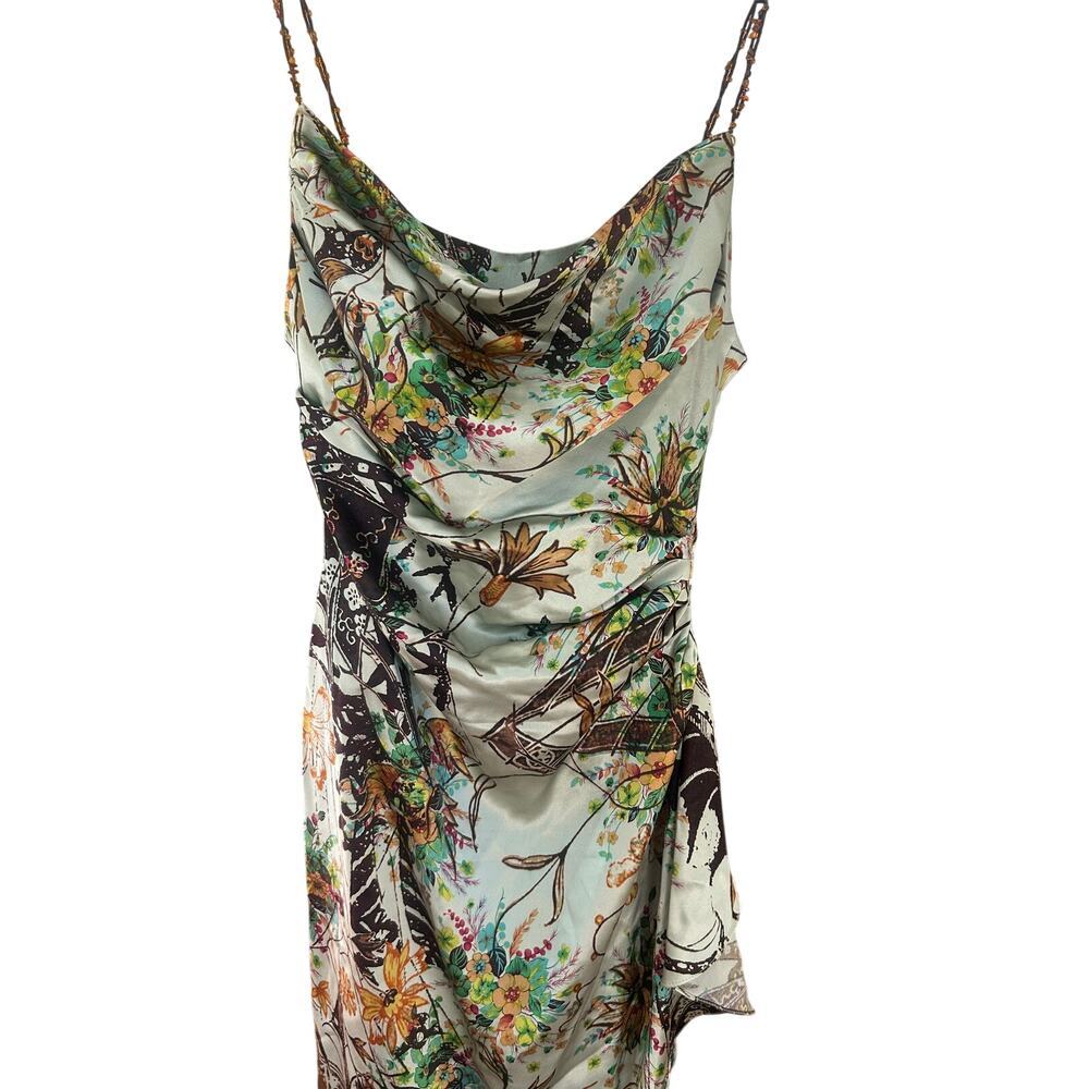 Vintage Kay Unger Petites Silk Sage Green Garden Floral Draped Midi Dress 2
